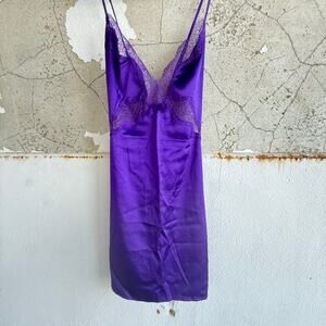 Victoria’s Secret Slip Purple Satin Mini Dress Y2K Lingerie Lace Nightie Chemise